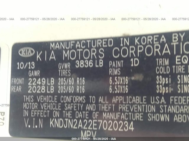 Photo 8 VIN: KNDJN2A22E7020234 - KIA SOUL 