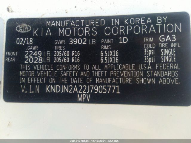 Photo 8 VIN: KNDJN2A22J7905771 - KIA SOUL 