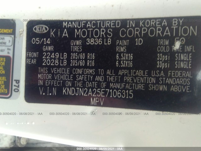 Photo 8 VIN: KNDJN2A25E7106315 - KIA SOUL 