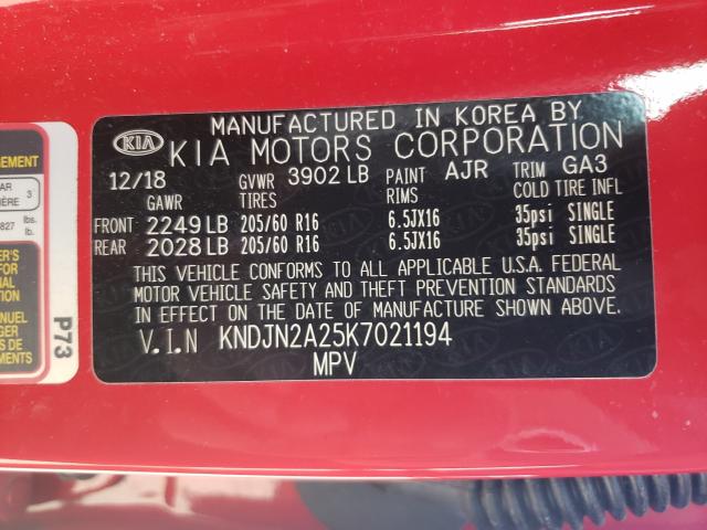 Photo 9 VIN: KNDJN2A25K7021194 - KIA SOUL 