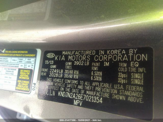 Photo 8 VIN: KNDJN2A26E7021354 - KIA SOUL 