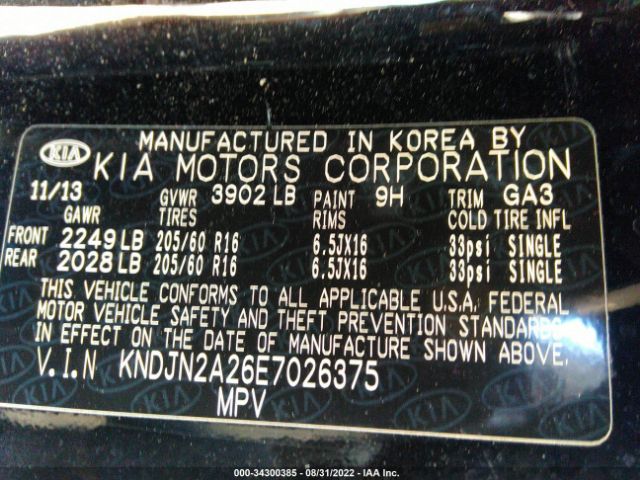 Photo 8 VIN: KNDJN2A26E7026375 - KIA SOUL 