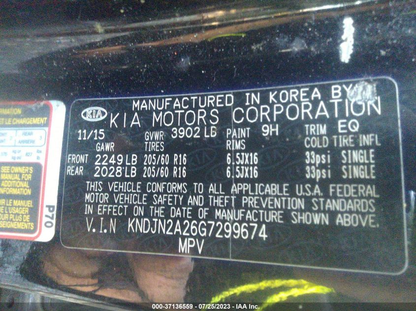 Photo 8 VIN: KNDJN2A26G7299674 - KIA SOUL 