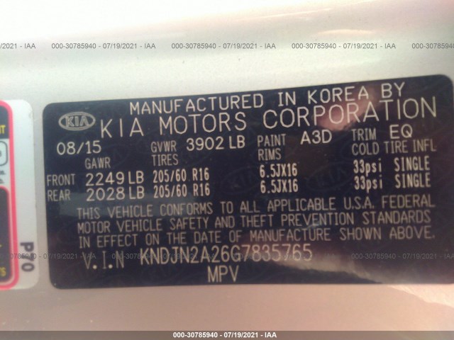 Photo 8 VIN: KNDJN2A26G7835765 - KIA SOUL 