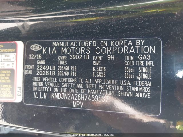 Photo 8 VIN: KNDJN2A26H7459537 - KIA SOUL 