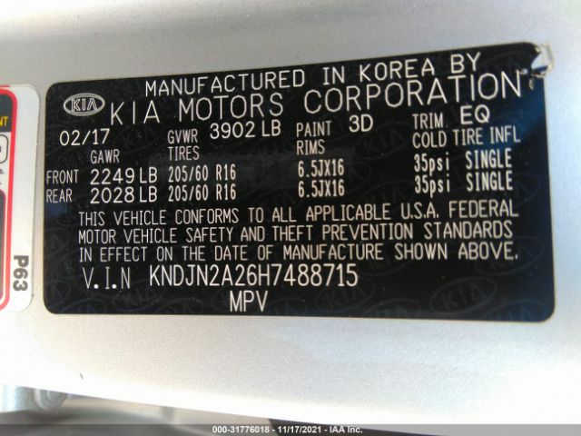 Photo 8 VIN: KNDJN2A26H7488715 - KIA SOUL 