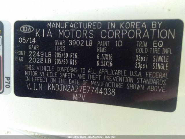 Photo 8 VIN: KNDJN2A27E7744338 - KIA SOUL 