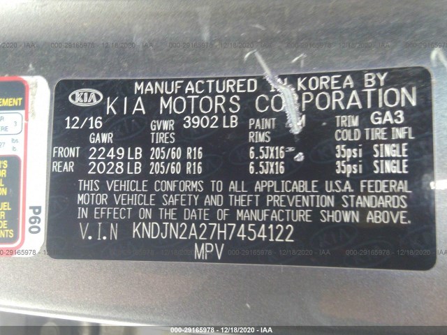 Photo 8 VIN: KNDJN2A27H7454122 - KIA SOUL 