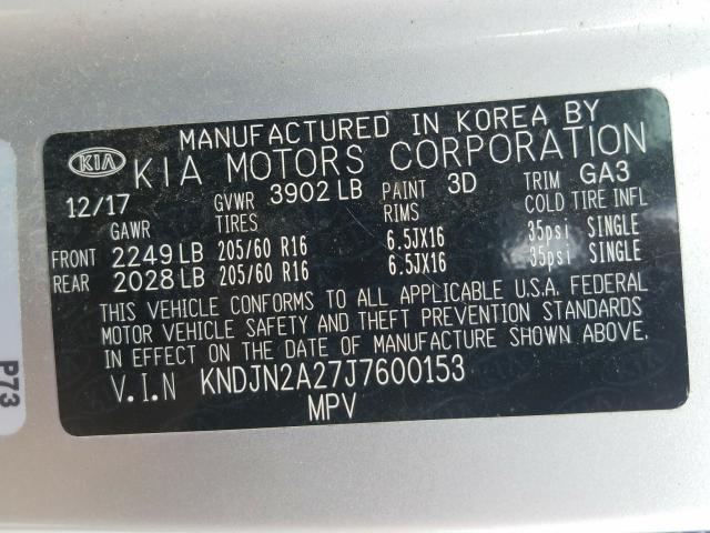 Photo 9 VIN: KNDJN2A27J7600153 - KIA SOUL 