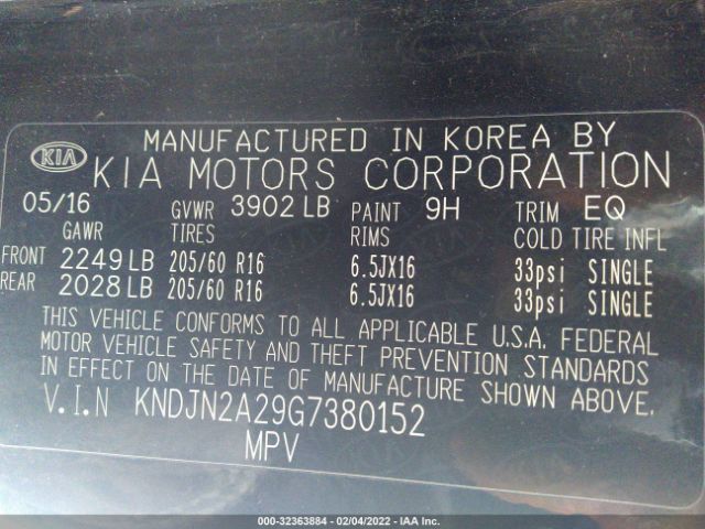 Photo 8 VIN: KNDJN2A29G7380152 - KIA SOUL 