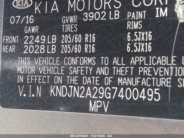 Photo 8 VIN: KNDJN2A29G7400495 - KIA SOUL 