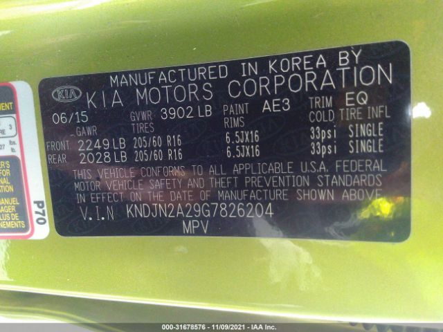 Photo 8 VIN: KNDJN2A29G7826204 - KIA SOUL 