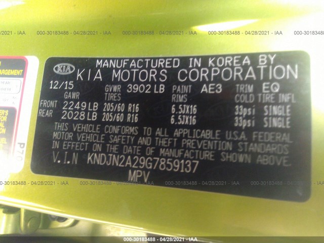 Photo 8 VIN: KNDJN2A29G7859137 - KIA SOUL 