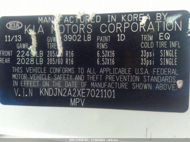 Photo 8 VIN: KNDJN2A2XE7021101 - KIA SOUL 