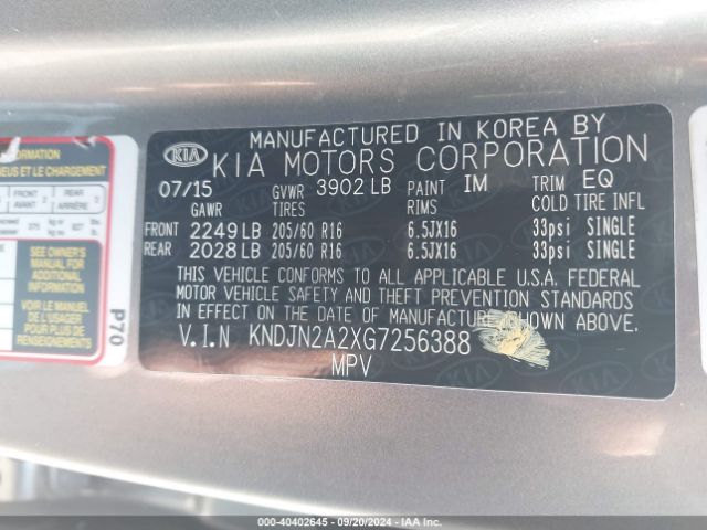 Photo 8 VIN: KNDJN2A2XG7256388 - KIA SOUL 