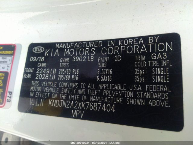 Photo 8 VIN: KNDJN2A2XK7687404 - KIA SOUL 