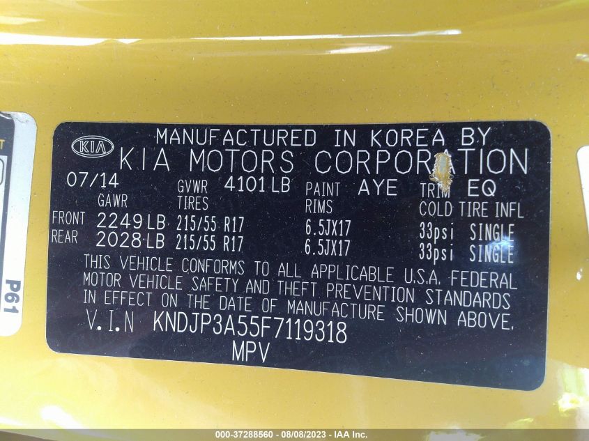 Photo 8 VIN: KNDJP3A55F7119318 - KIA SOUL 