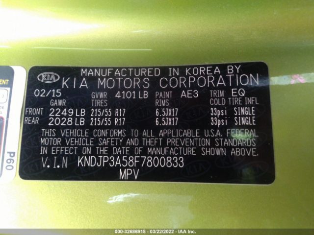 Photo 8 VIN: KNDJP3A58F7800833 - KIA SOUL 