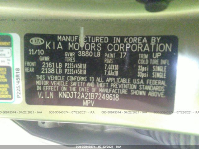 Photo 8 VIN: KNDJT2A21B7249618 - KIA SOUL 