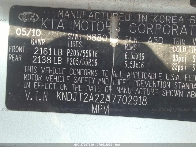 Photo 8 VIN: KNDJT2A22A7702918 - KIA SOUL 