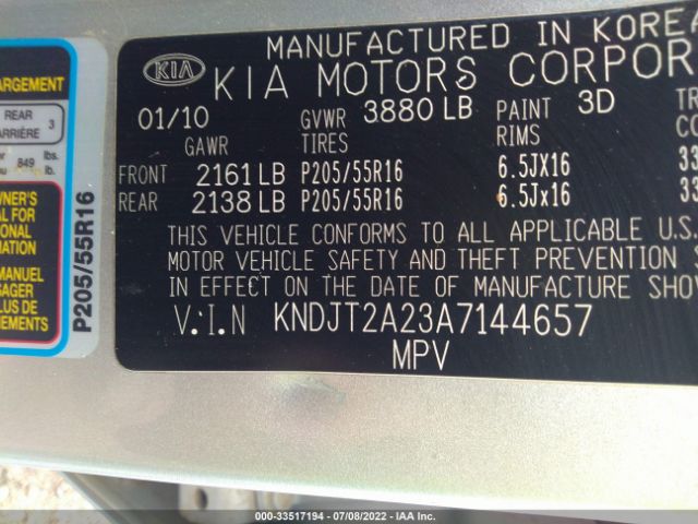 Photo 8 VIN: KNDJT2A23A7144657 - KIA SOUL 