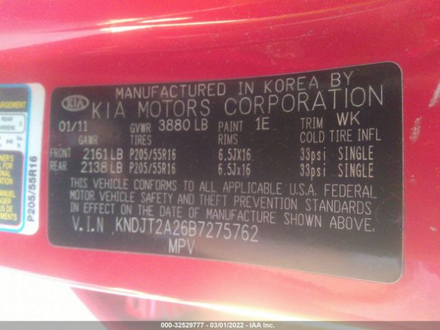 Photo 8 VIN: KNDJT2A26B7275762 - KIA SOUL 