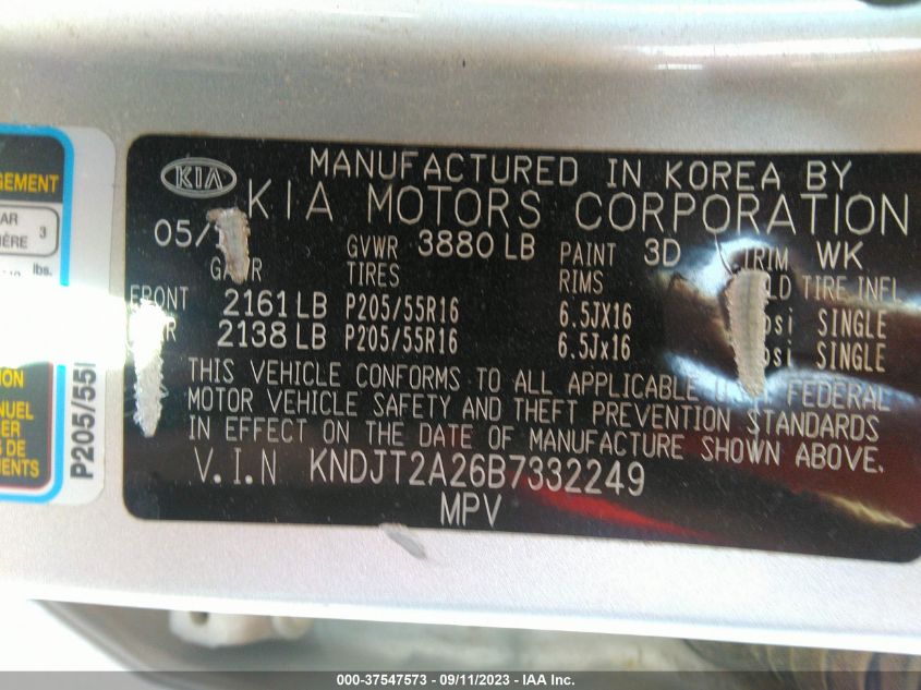 Photo 8 VIN: KNDJT2A26B7332249 - KIA SOUL 