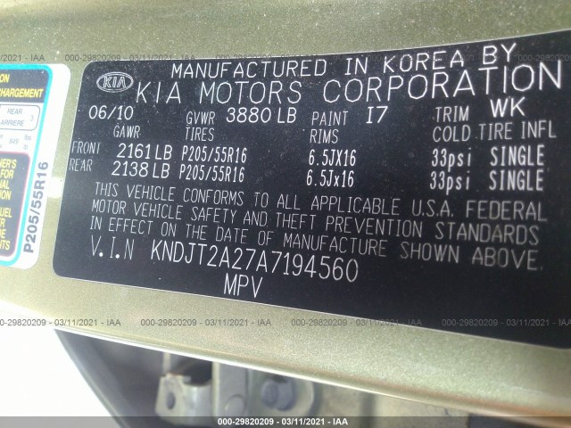 Photo 8 VIN: KNDJT2A27A7194560 - KIA SOUL 