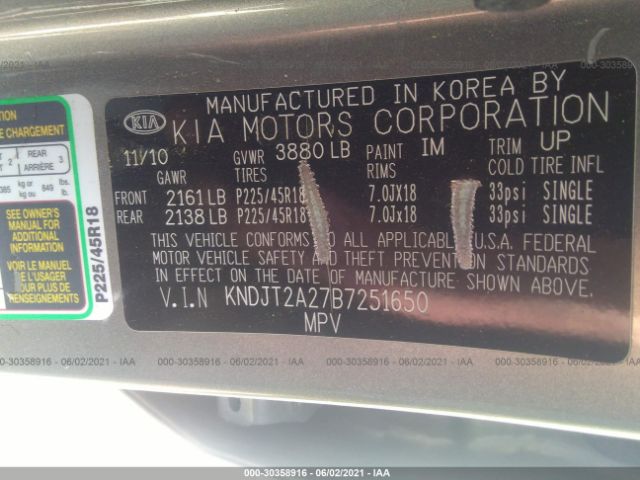 Photo 8 VIN: KNDJT2A27B7251650 - KIA SOUL 