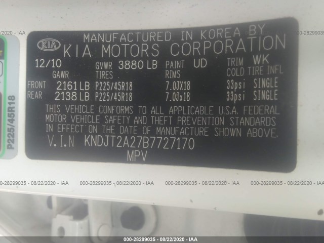 Photo 8 VIN: KNDJT2A27B7727170 - KIA SOUL 