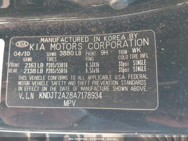 Photo 8 VIN: KNDJT2A28A7178934 - KIA SOUL 