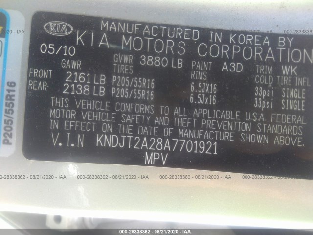 Photo 8 VIN: KNDJT2A28A7701921 - KIA SOUL 