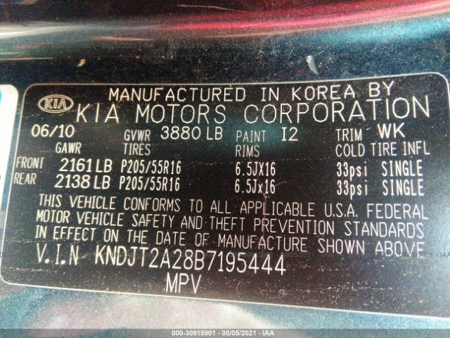 Photo 8 VIN: KNDJT2A28B7195444 - KIA SOUL 