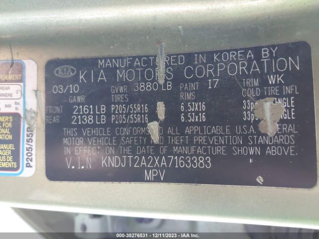 Photo 8 VIN: KNDJT2A2XA7163383 - KIA SOUL 