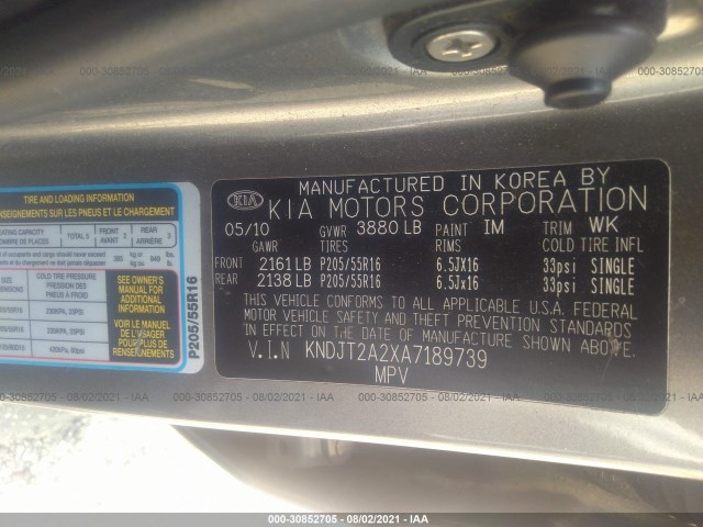 Photo 8 VIN: KNDJT2A2XA7189739 - KIA SOUL 