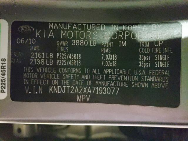 Photo 9 VIN: KNDJT2A2XA7193077 - KIA SOUL + 