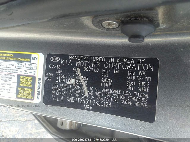 Photo 8 VIN: KNDJT2A51D7630124 - KIA SOUL 