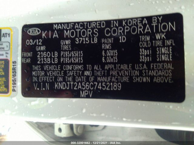 Photo 8 VIN: KNDJT2A56C7452189 - KIA SOUL 