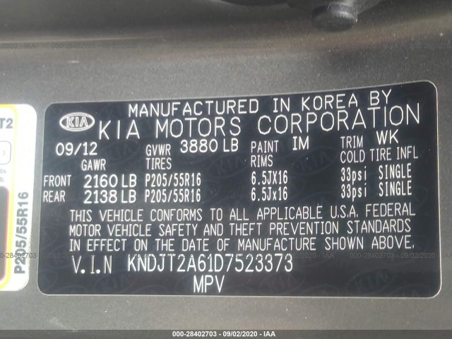 Photo 8 VIN: KNDJT2A61D7523373 - KIA SOUL 