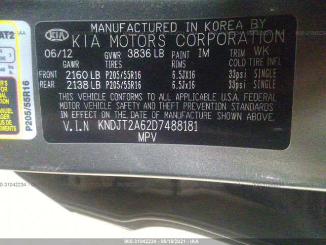 Photo 8 VIN: KNDJT2A62D7488181 - KIA SOUL 