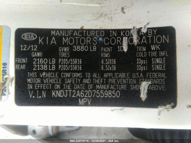 Photo 8 VIN: KNDJT2A62D7559850 - KIA SOUL 