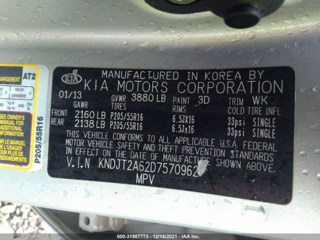 Photo 8 VIN: KNDJT2A62D7570962 - KIA SOUL 