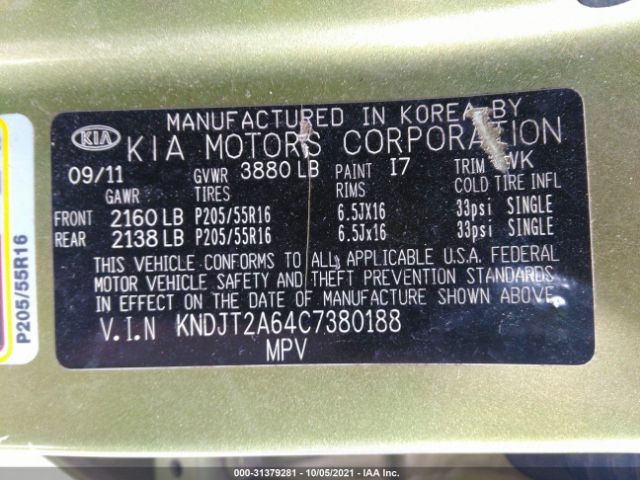 Photo 8 VIN: KNDJT2A64C7380188 - KIA SOUL 