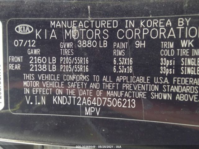 Photo 8 VIN: KNDJT2A64D7506213 - KIA SOUL 