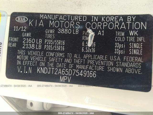 Photo 8 VIN: KNDJT2A65D7549166 - KIA SOUL 