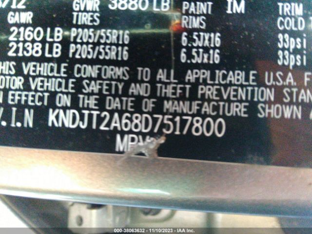 Photo 8 VIN: KNDJT2A68D7517800 - KIA SOUL 