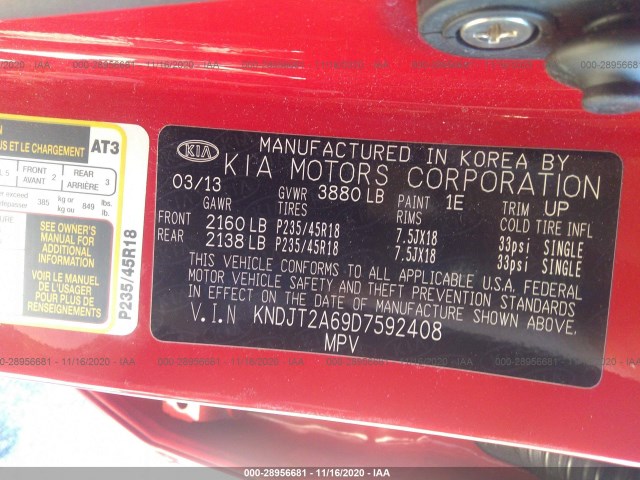 Photo 8 VIN: KNDJT2A69D7592408 - KIA SOUL 