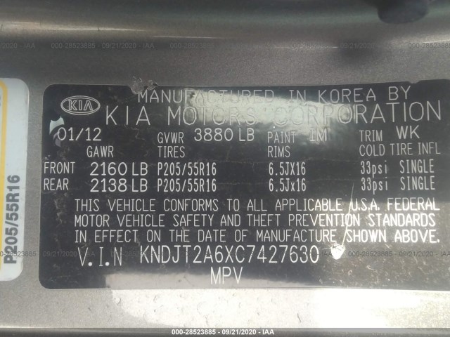 Photo 8 VIN: KNDJT2A6XC7427630 - KIA SOUL 