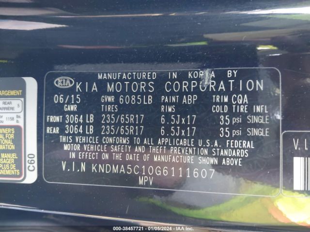 Photo 8 VIN: KNDMA5C10G6111607 - KIA SEDONA 