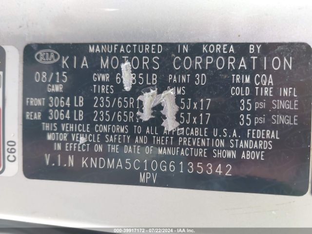 Photo 8 VIN: KNDMA5C10G6135342 - KIA SEDONA 